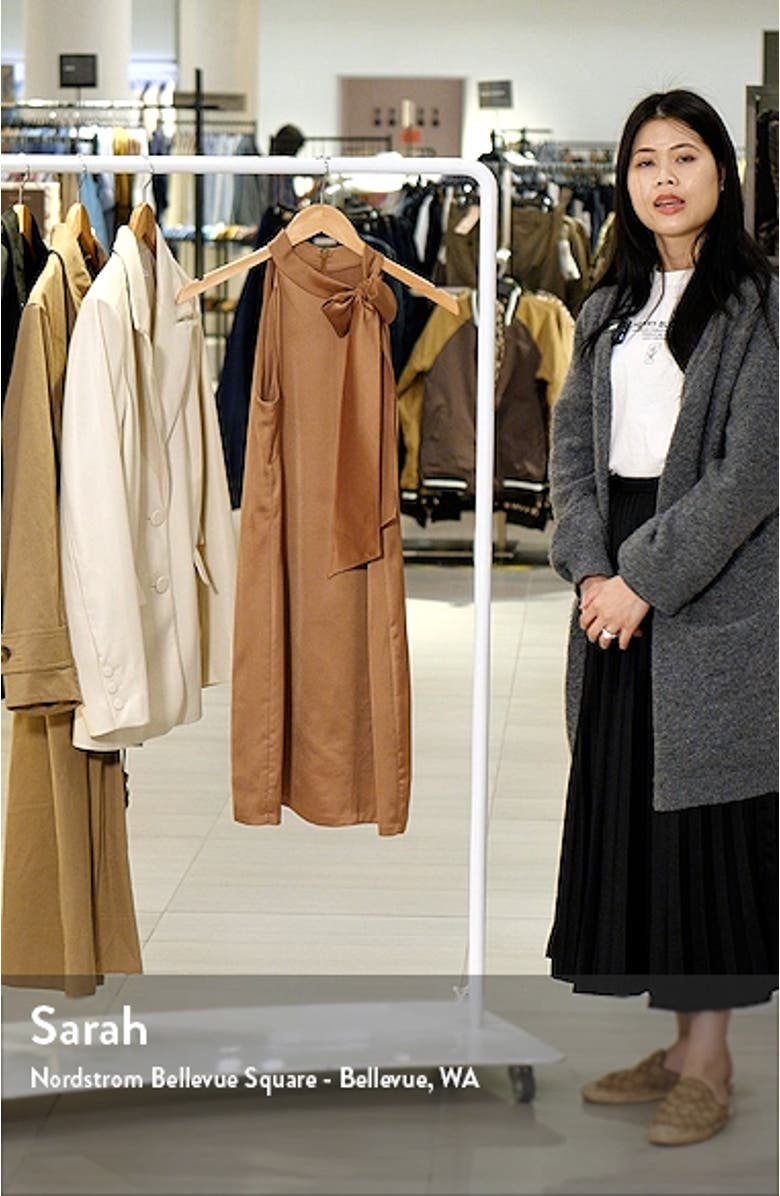 Bow Neck Satin Shift Dress, sales video thumbnail