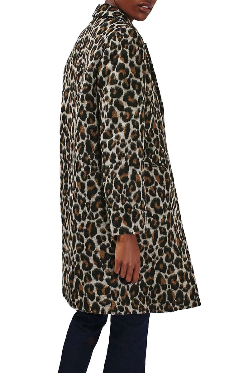 Topshop Leopard Print Car Coat, Alternate, color,