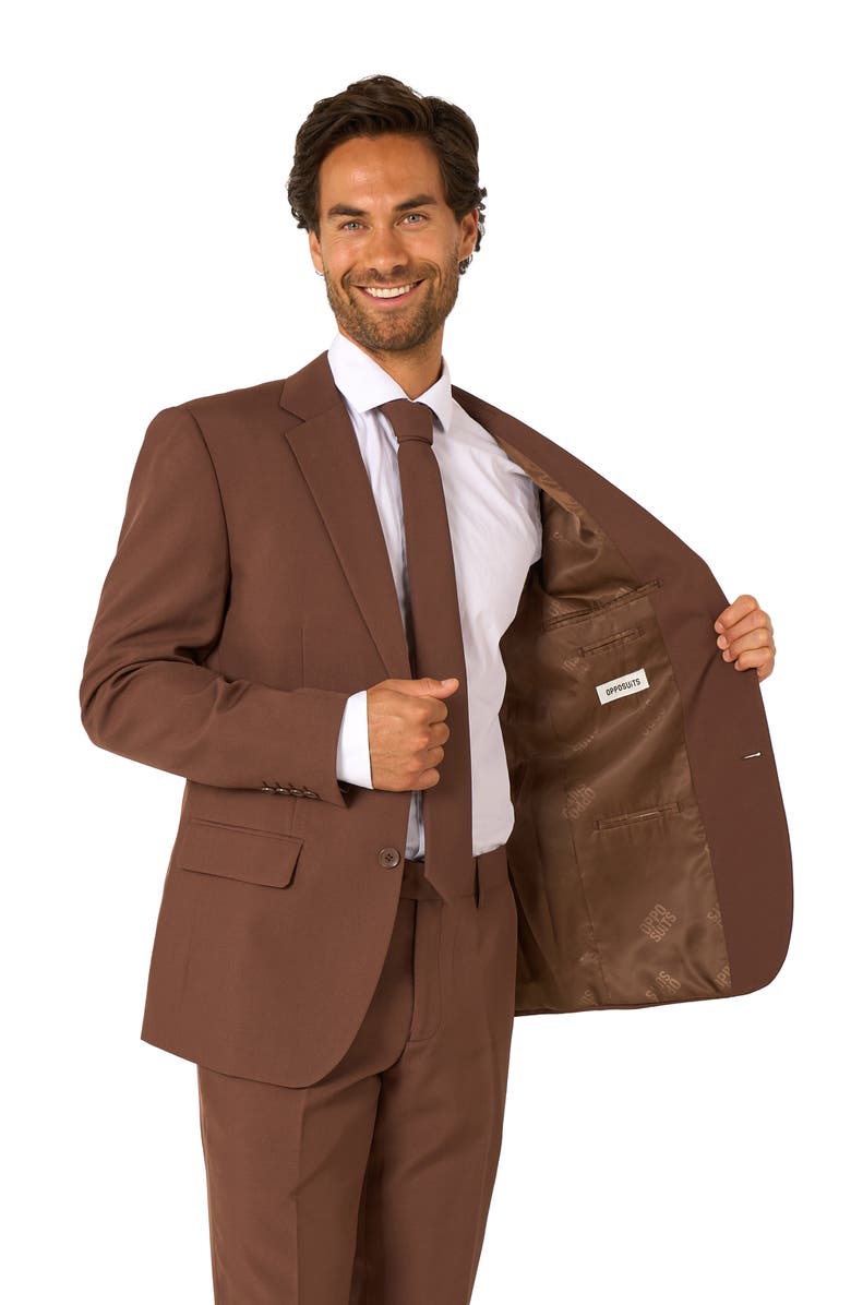 OppoSuits Bold Brown Slim Fit Two-Piece Suit & Tie Set, Alternate, color, Brown