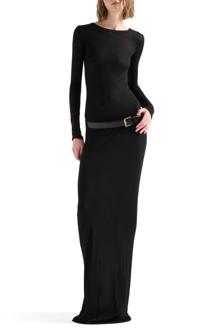 Fitted Long Sleeve Maxi Dress, Main, color, VISCOSE SLATE