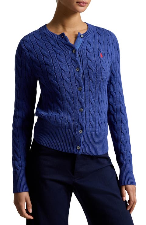 Cable Knit Cotton Crewneck Cardigan