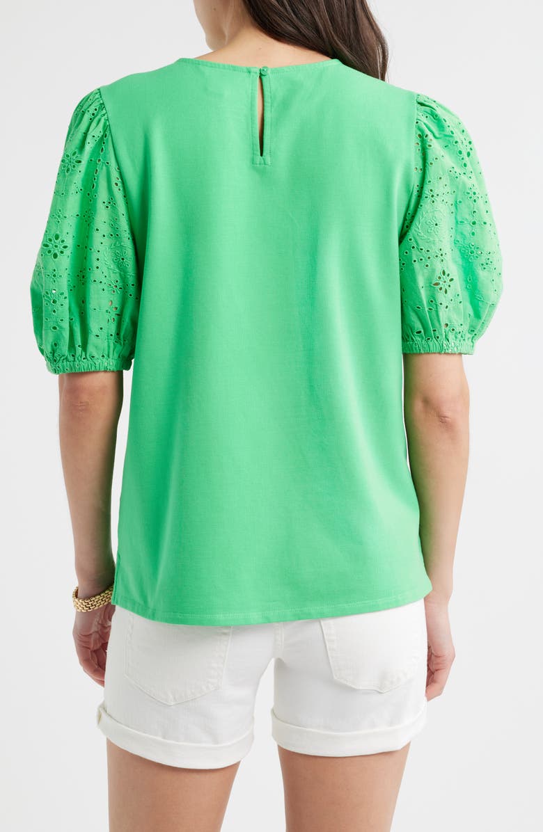 Caslon<sup>®</sup> Eyelet Embroidered Puff Sleeve Top, Alternate, color, Green Chameleon