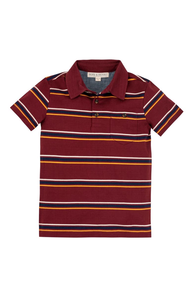 Hope & Henry Boys' Organic Jersey Polo, Kids, Alternate, color, Oxblood Stripe