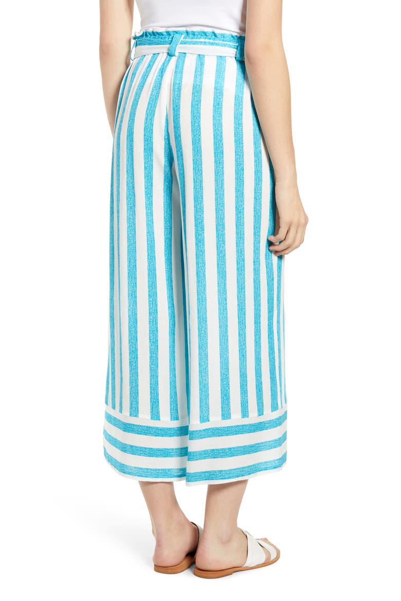 Gibson x Hi Sugarplum! Milos Wide Leg Paperbag Waist Pants, Alternate, color, TEAL STRIPE
