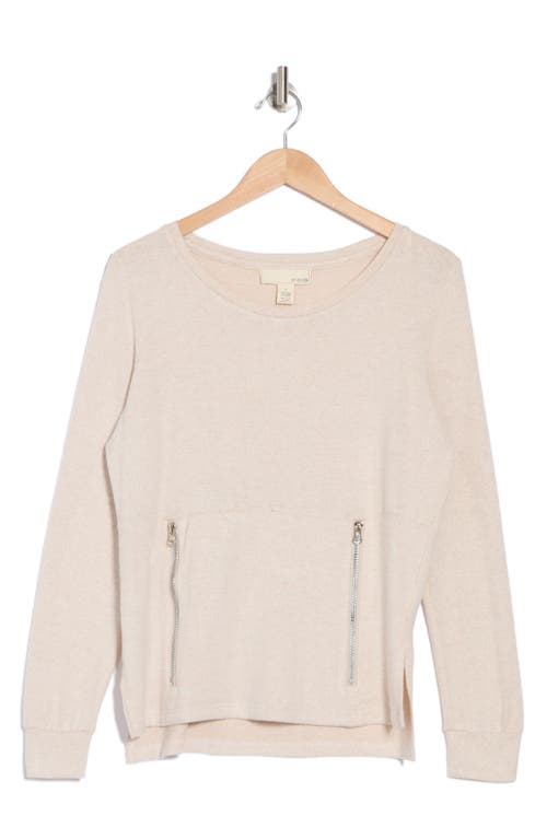 By Design Mavis Zip Pocket Pullover In Oatmeal