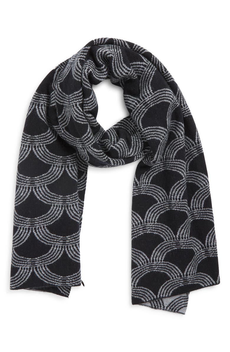 Nordstrom Print Wool & Cashmere Scarf, Alternate, color, Black Grey Combo
