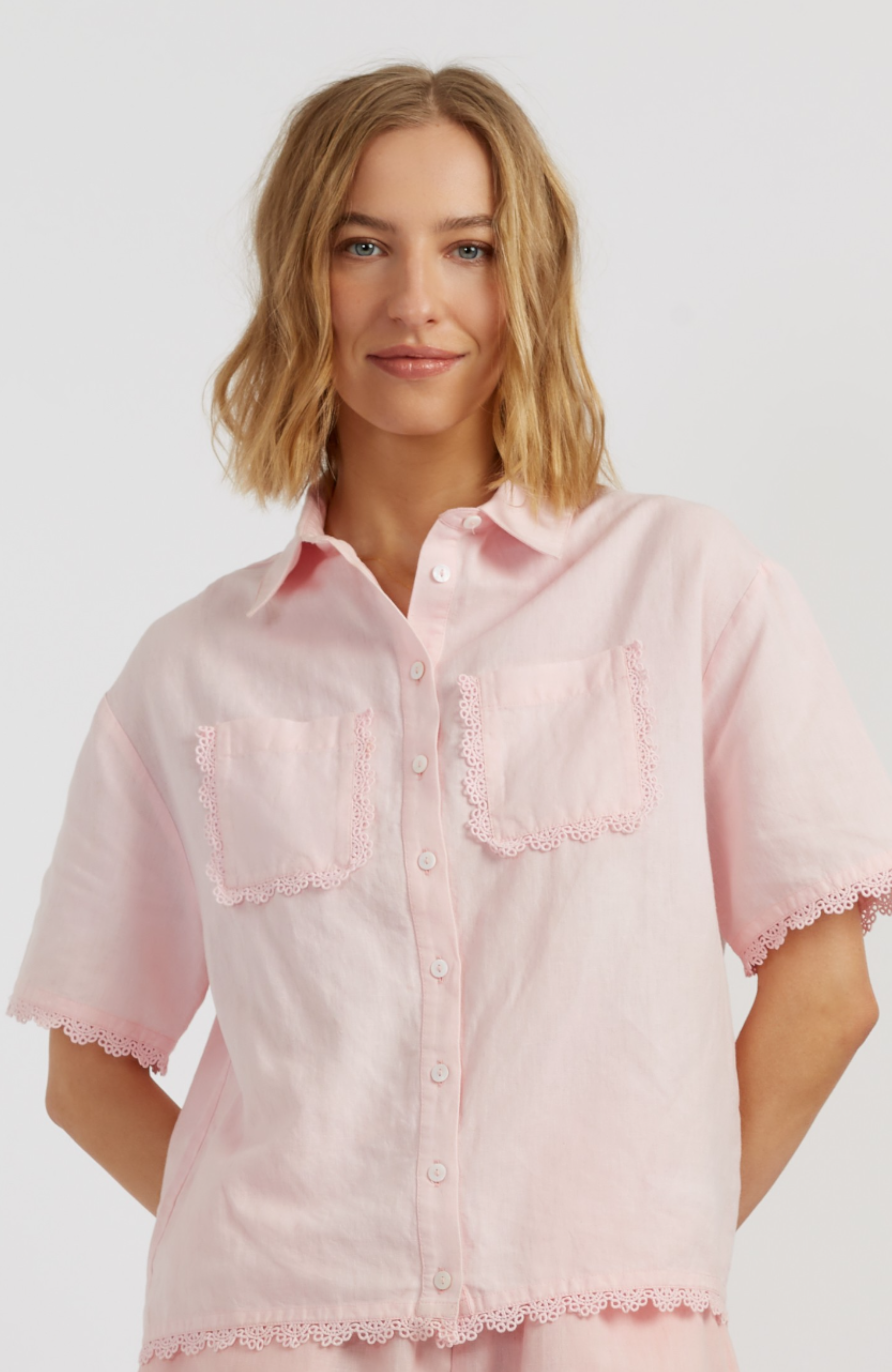 Sienna Linen-Blend Scallop Edge Shirt - image 5