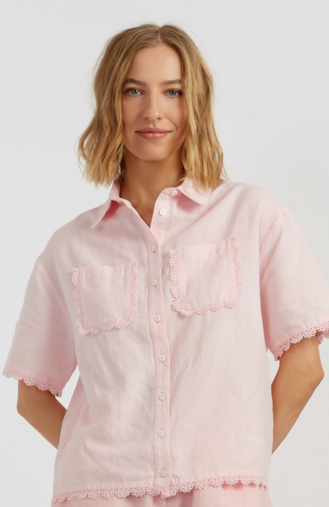 Sienna Linen-Blend Scallop Edge Shirt