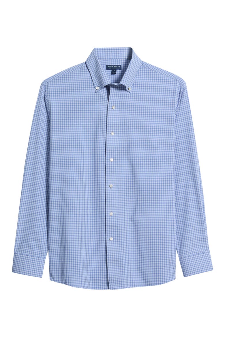 Eugene Tailored Fit Check Performance Poplin Button-Down Shirt, Main, color, WINDY BLUE