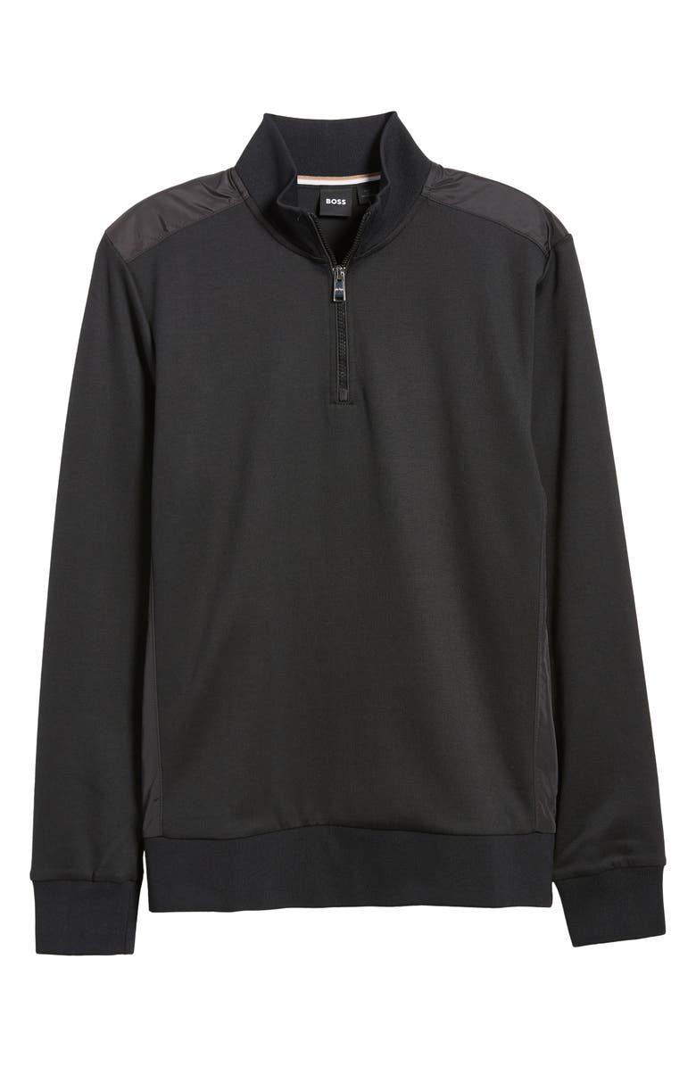 BOSS Sidney Half Zip Cotton Blend Pullover, Alternate, color, Black