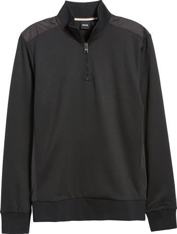 スウェット・トレーナー BOSS H-Sidney Half Zip Cotton Sweatshirt Black BOSS Sidney Half Zip Cotton Blend Pullover | Nordstrom