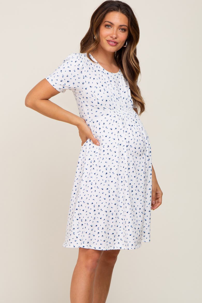 Floral Smocked Short Sleeve Dress, Alternate, color, Ivory