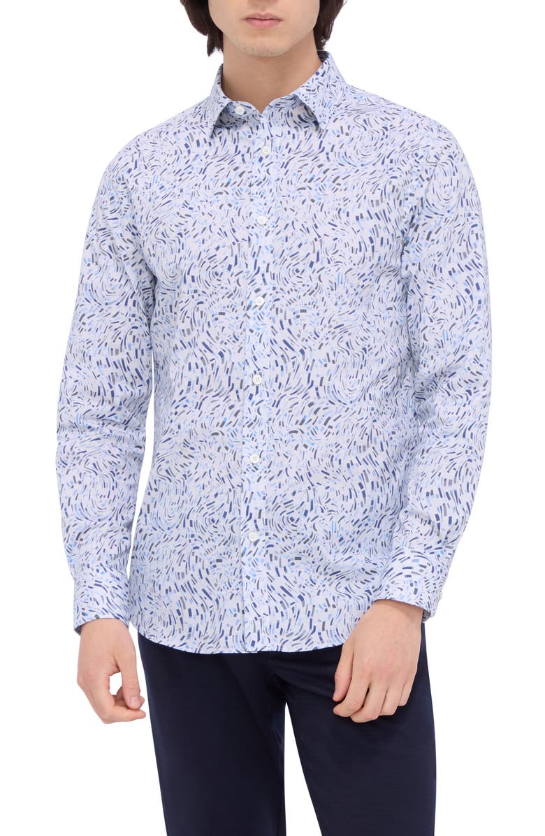 Bugatchi Julian Shaped Fit Abstract Print Stretch Button-Up Shirt, Main, color, Air Blue