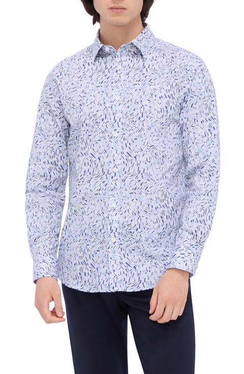 Julian Shaped Fit Abstract Print Stretch Button-Up Shirt