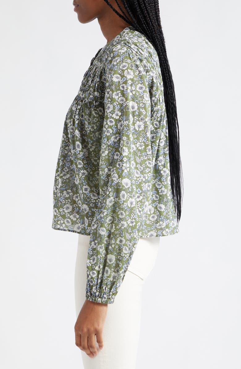 Veronica Beard Bonalie Print Smocked Top, Alternate, color, Army Multi