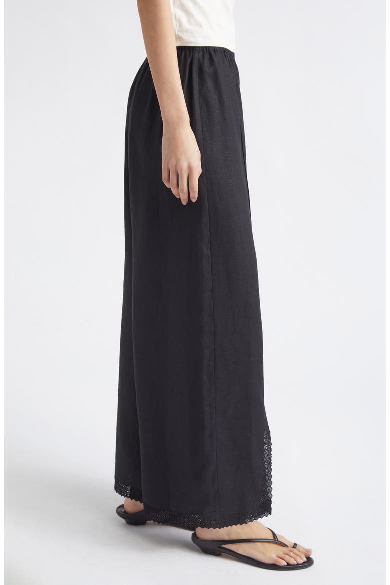 Alfie Lace Trim Wide Leg Linen Pants, Alternate, color, BLACK