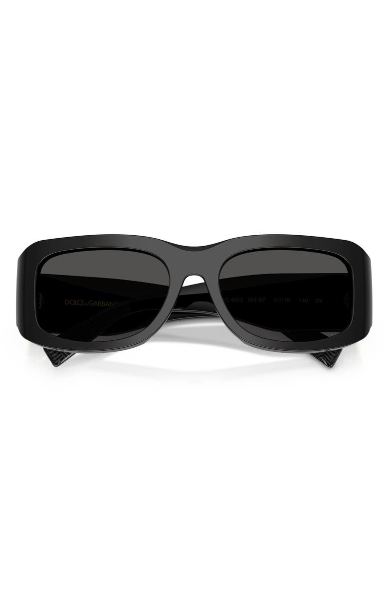 Dolce&Gabbana 57mm Rectangular Sunglasses, Alternate, color, Black / Dark Grey