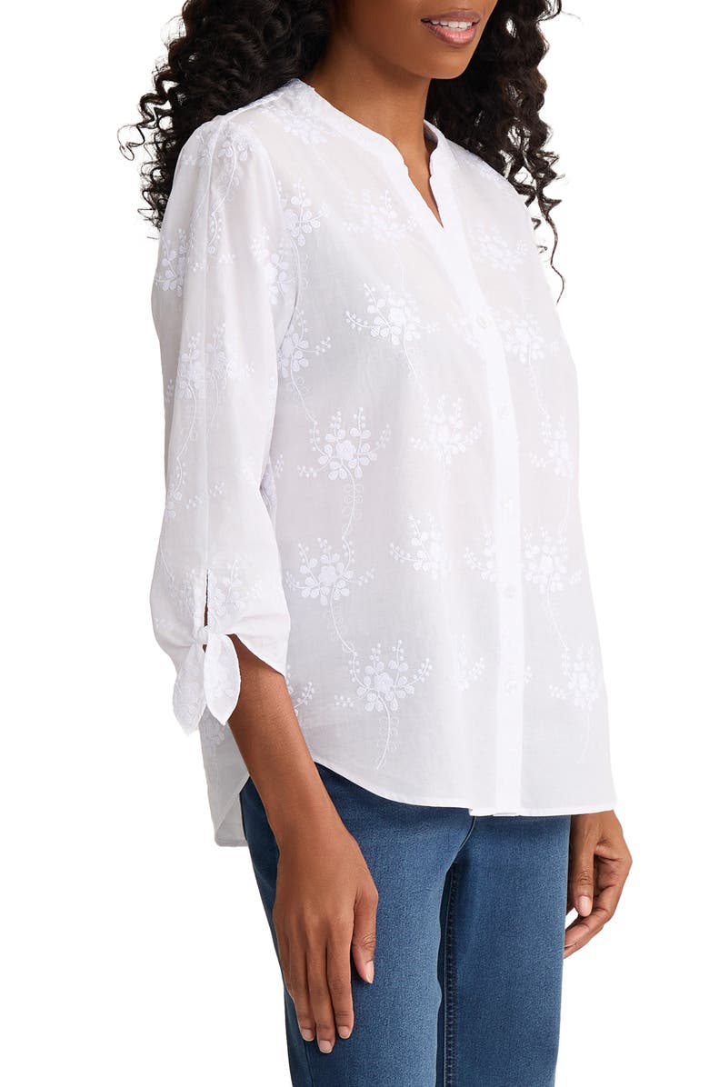Jones New York Floral Embroidered Button-Up Shirt, Alternate, color, Natural White