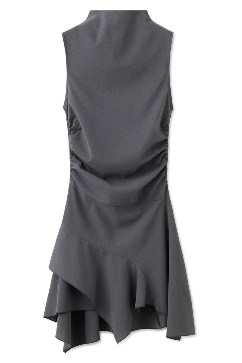 Ruched Side Seam Handkerchief Hem Minidress, Alternate, color, CHARCOAL