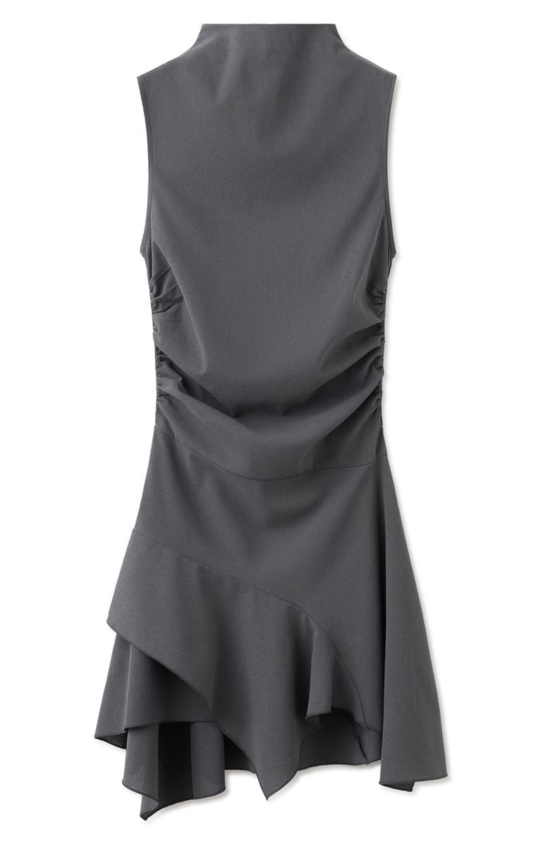MANGO Ruched Side Seam Handkerchief Hem Minidress, Alternate, color, Charcoal