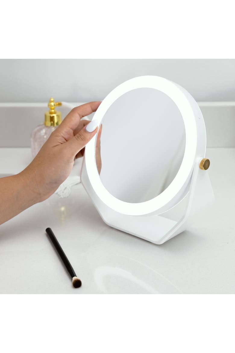 Lighted Makeup Mirror with 5X/1X Magnifications, Swivel & Battery, Alternate, color, White