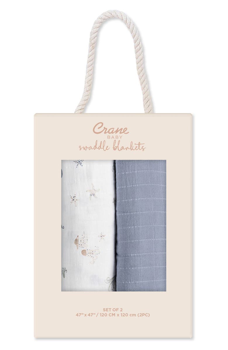 CRANE BABY Cove 2-Pack Assorted Cotton Swaddle Blankets, Alternate, color, Blue