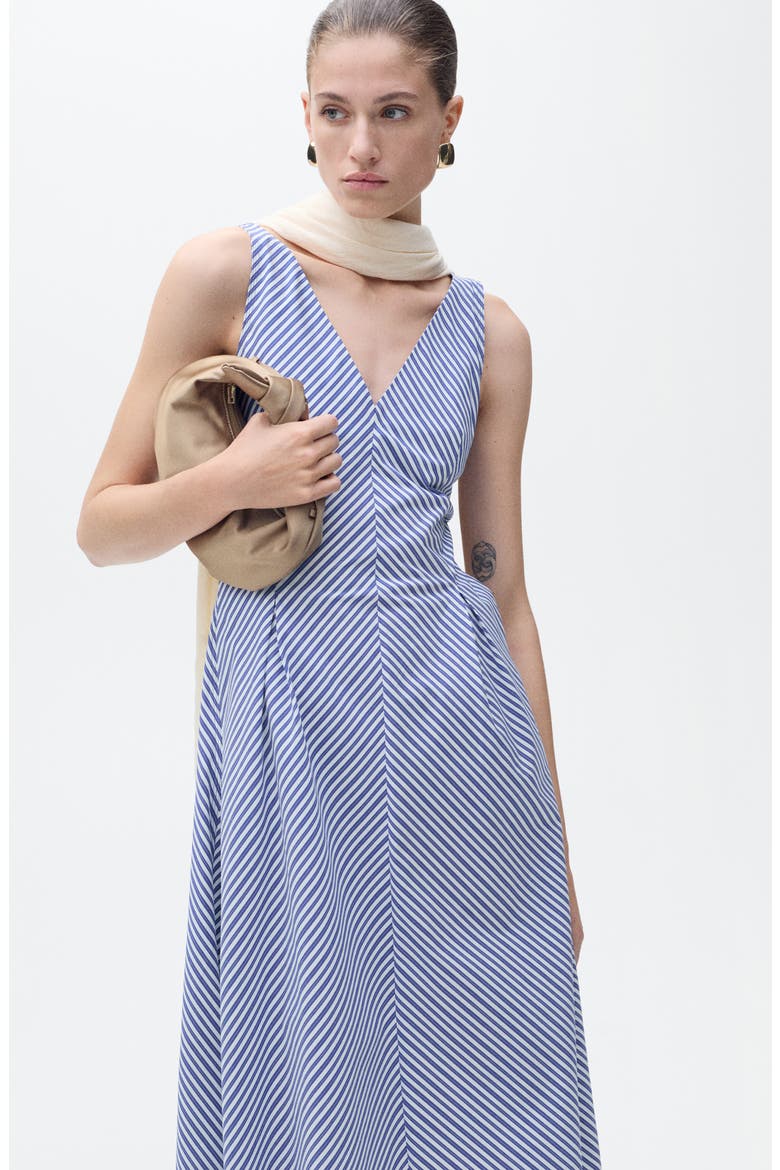 Prima Stripe Cotton Blend Midi Dress, Alternate, color, BLUE