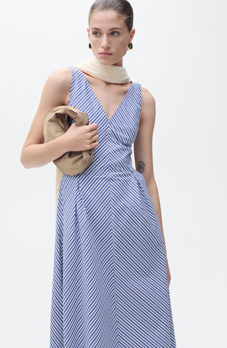 MANGO Prima Stripe Cotton Blend Midi Dress, Alternate, color, Blue