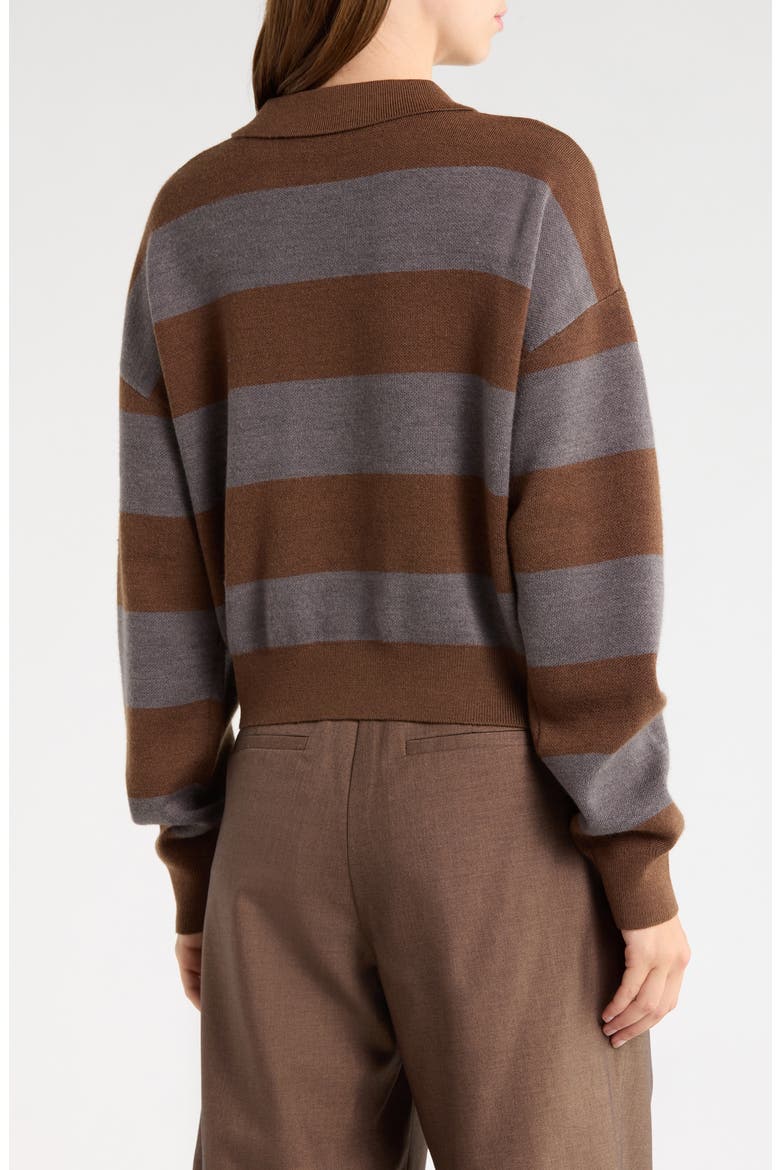 Striped Wool Blend Polo Sweater, Alternate, color, WALNUT