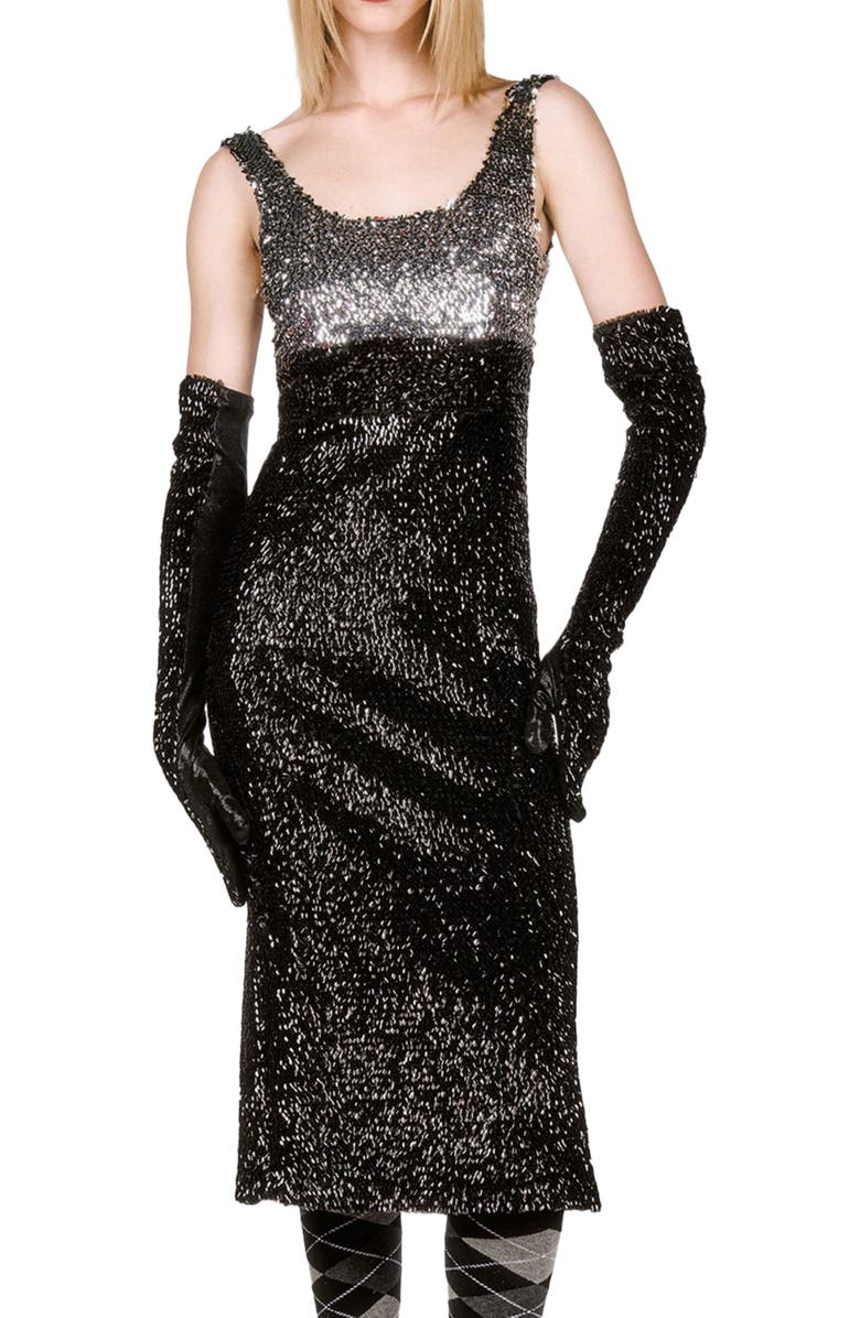 Anna Sui Bugle Bead Sequins Long Gloves, Alternate, color, Black Multi