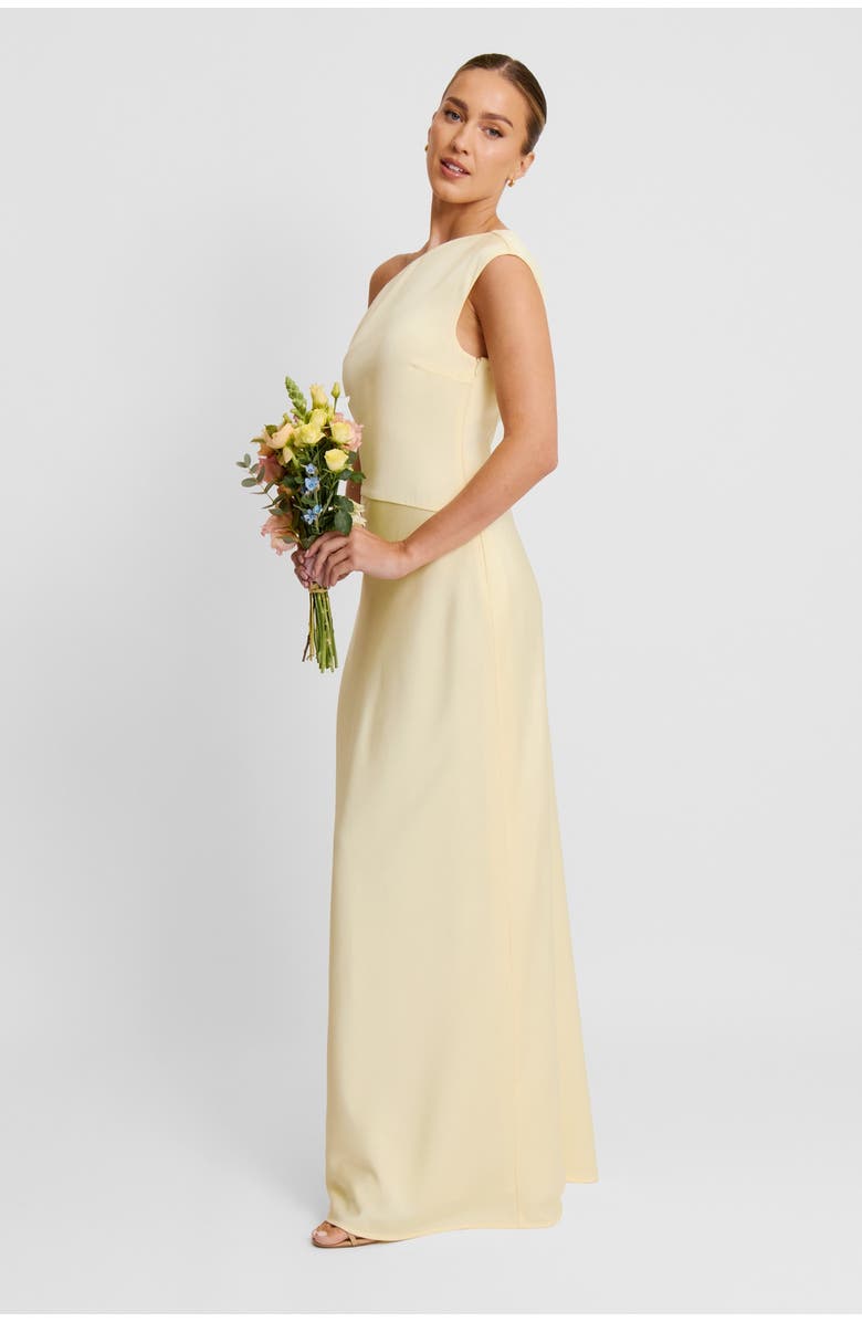 Six Stories Asymmetric Satin Bridesmaid Dress, Alternate, color, Lemon