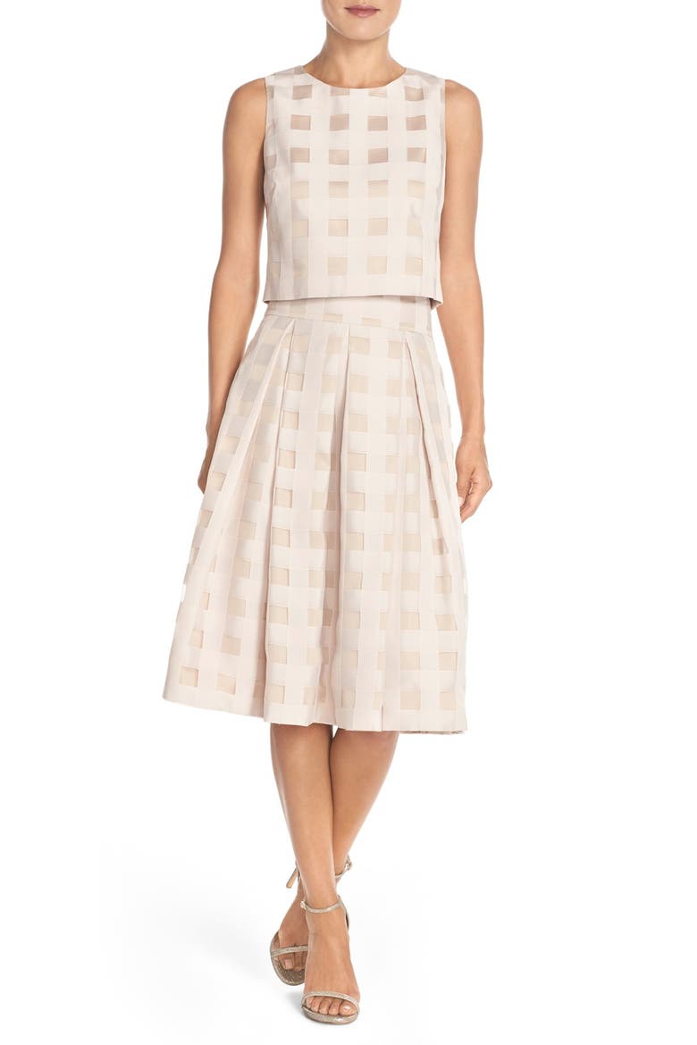 Check Satin Two-Piece Dress, Main, color, BLUSH