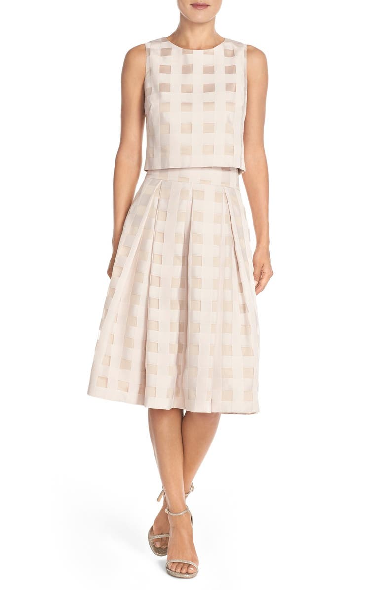 Eliza J Check Satin Two-Piece Dress, Main, color, 