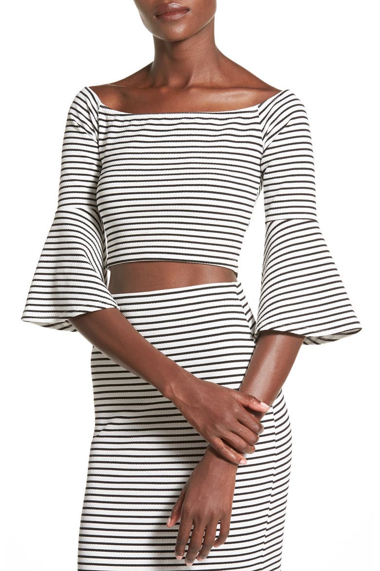 Stripe Bell Sleeve Crop Top, Alternate, color, WHITE