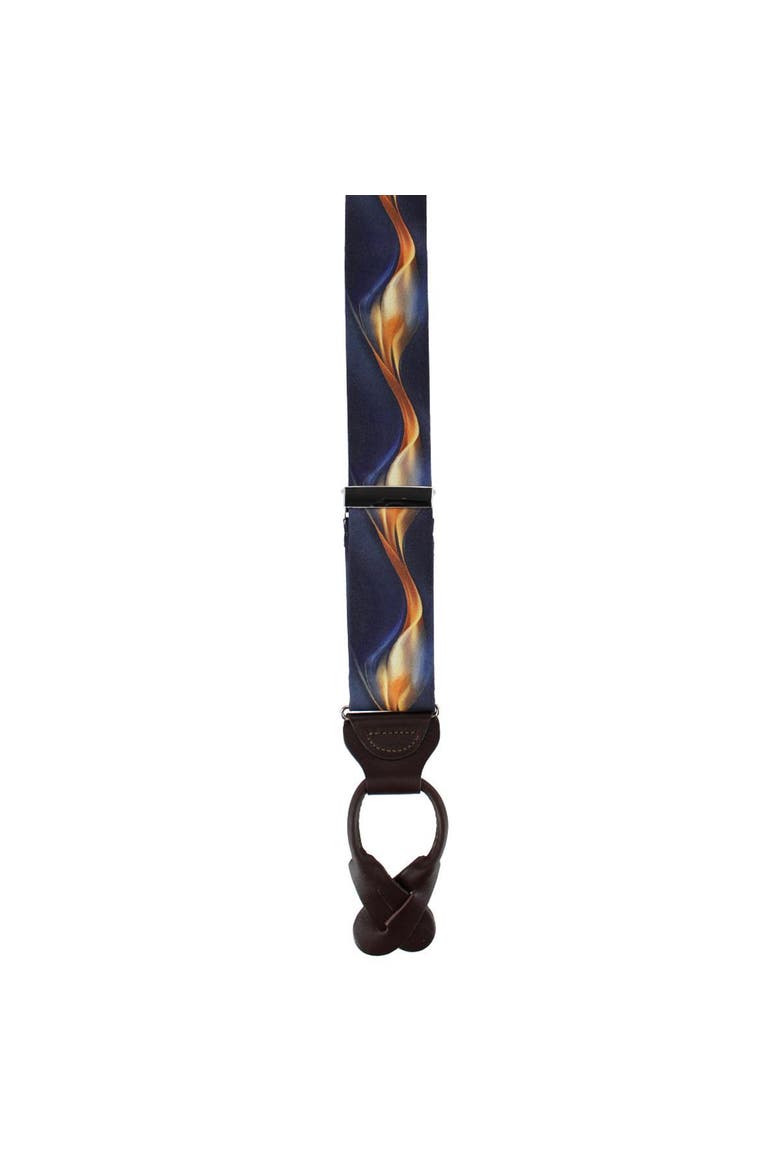 Atticus Blue and Gold Billow Silk Button End Suspenders, Alternate, color, Navy Blue and Gold