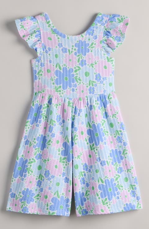 Kids' Floral Flutter Sleeve Rib Romper (Toddler, Little Kid & Big Kid)