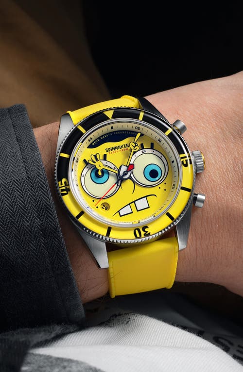 Spinnaker Fleuss 'spongebob Squarepants™' Rubber Strap Chronograph Watch, 43mm In Yellow