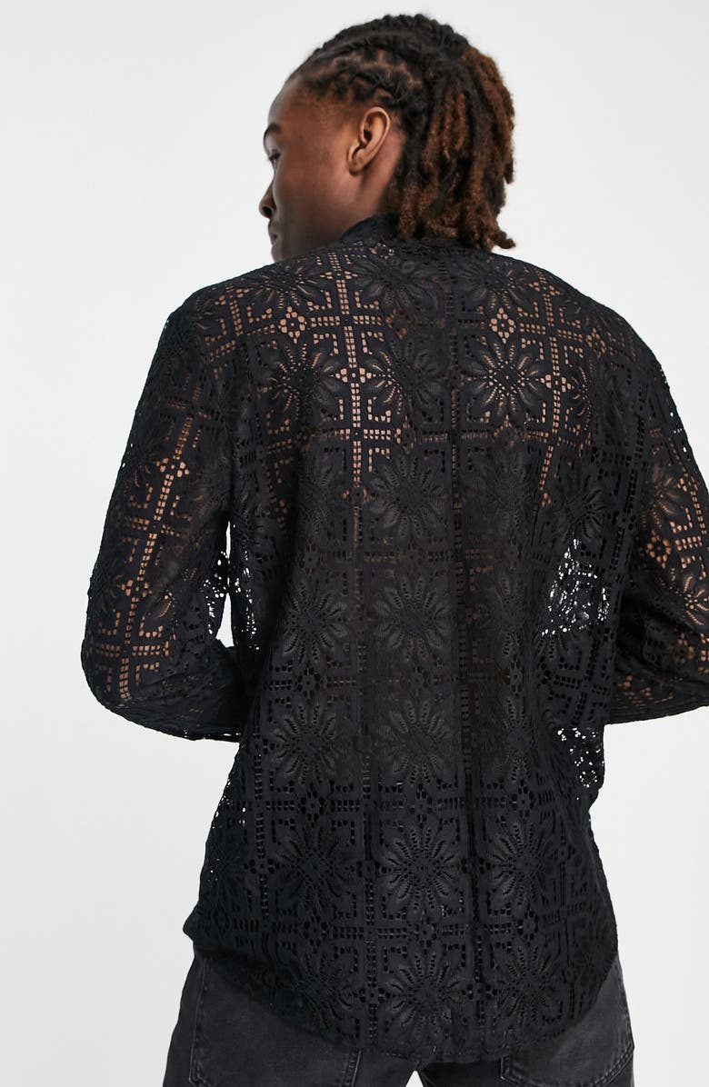 ASOS DESIGN Tie Neck Lace Button-Up Shirt, Alternate, color,