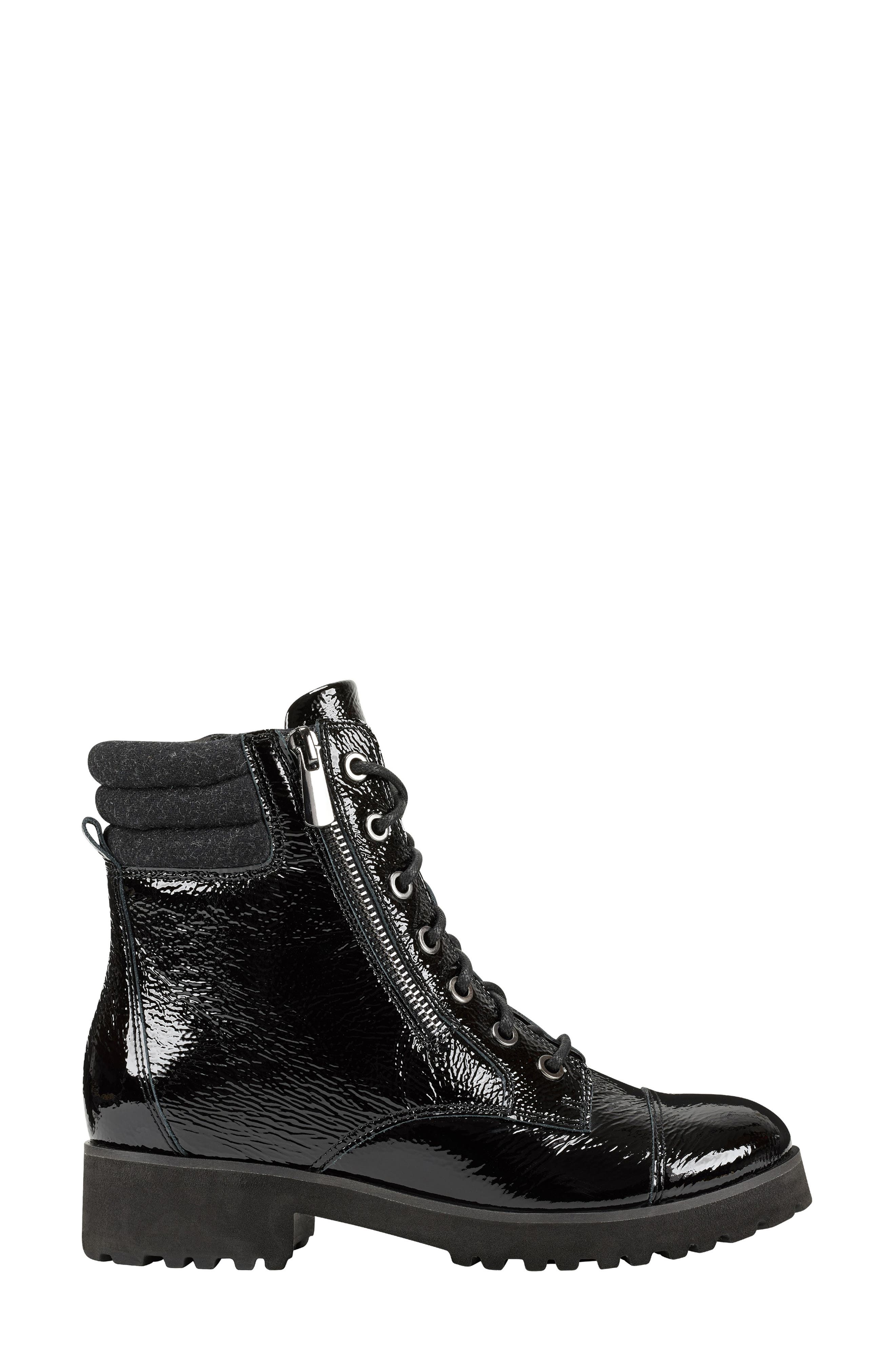 Wylie Cap Toe Combat Bootie, Alternate, color, BLACK PATENT LEATHER