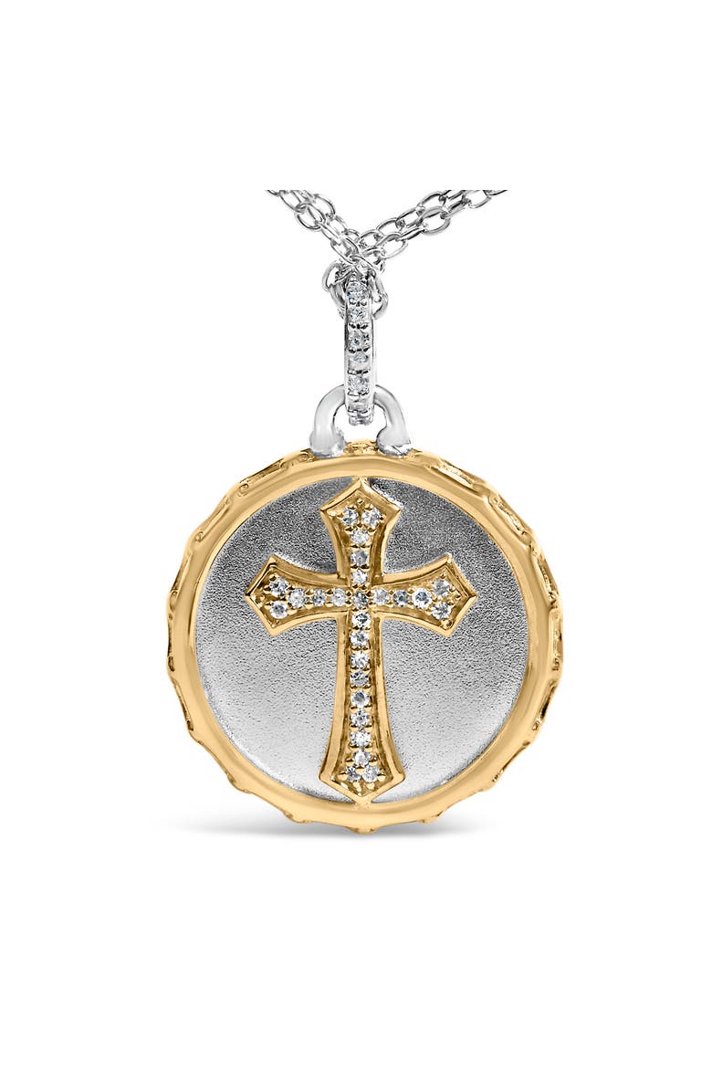 Haus of Brilliance 14K Yellow Gold Plated Sterling Silver 1/10 Cttw Diamond Cross Medallion Pendant Necklace, Alternate, color, Yellow Gold Over Silver