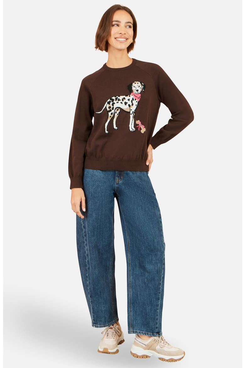 Dalmatian Intarsia Relaxed Jumper, Alternate, color, Brown