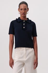 Exquise Parker Ruffle Collar Short Sleeve Knit Blouse