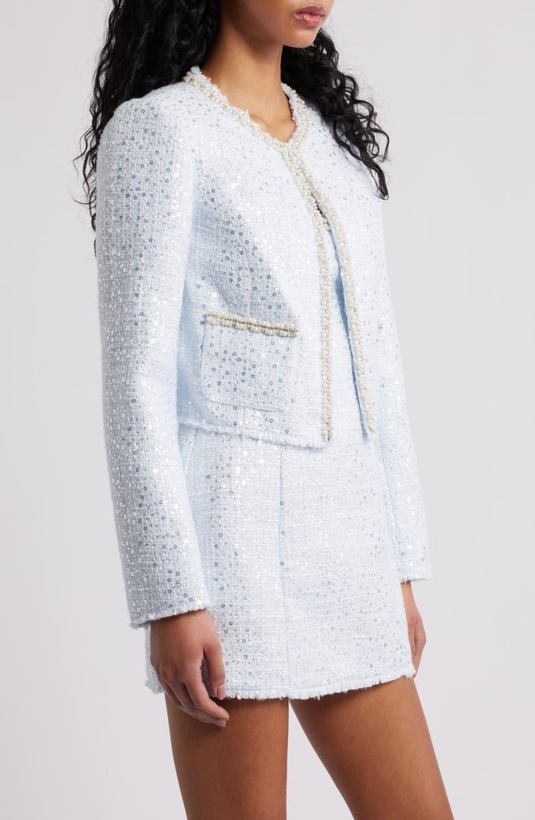 LoveShackFancy Kelli Sequin Embellished Tweed Crop Jacket, Alternate, color, Country Air