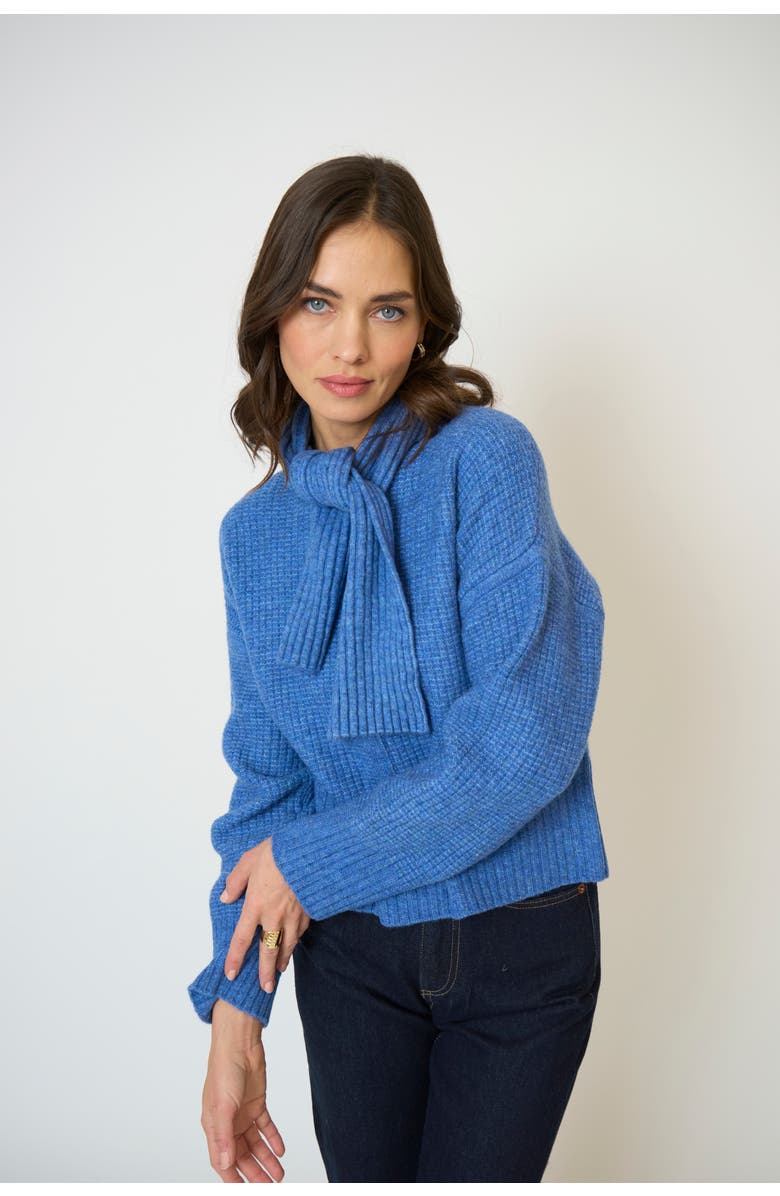 Central Park West Rayna Scarf Neck Waffle Stitch Sweater, Main, color, Blue