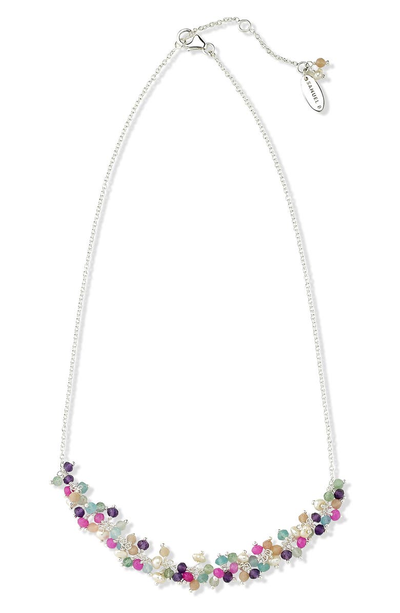 SAMUEL B. Multi Stone Beaded Statement Necklace, Main, color, Silver Multi