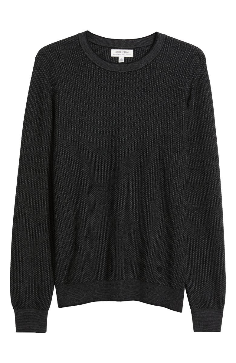 Nordstrom Texture Cotton & Cashmere Sweater, Alternate, color, Black- Grey Heather