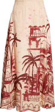 Johanna Ortiz Steps of Joy Tropical Print A-Line Linen Skirt