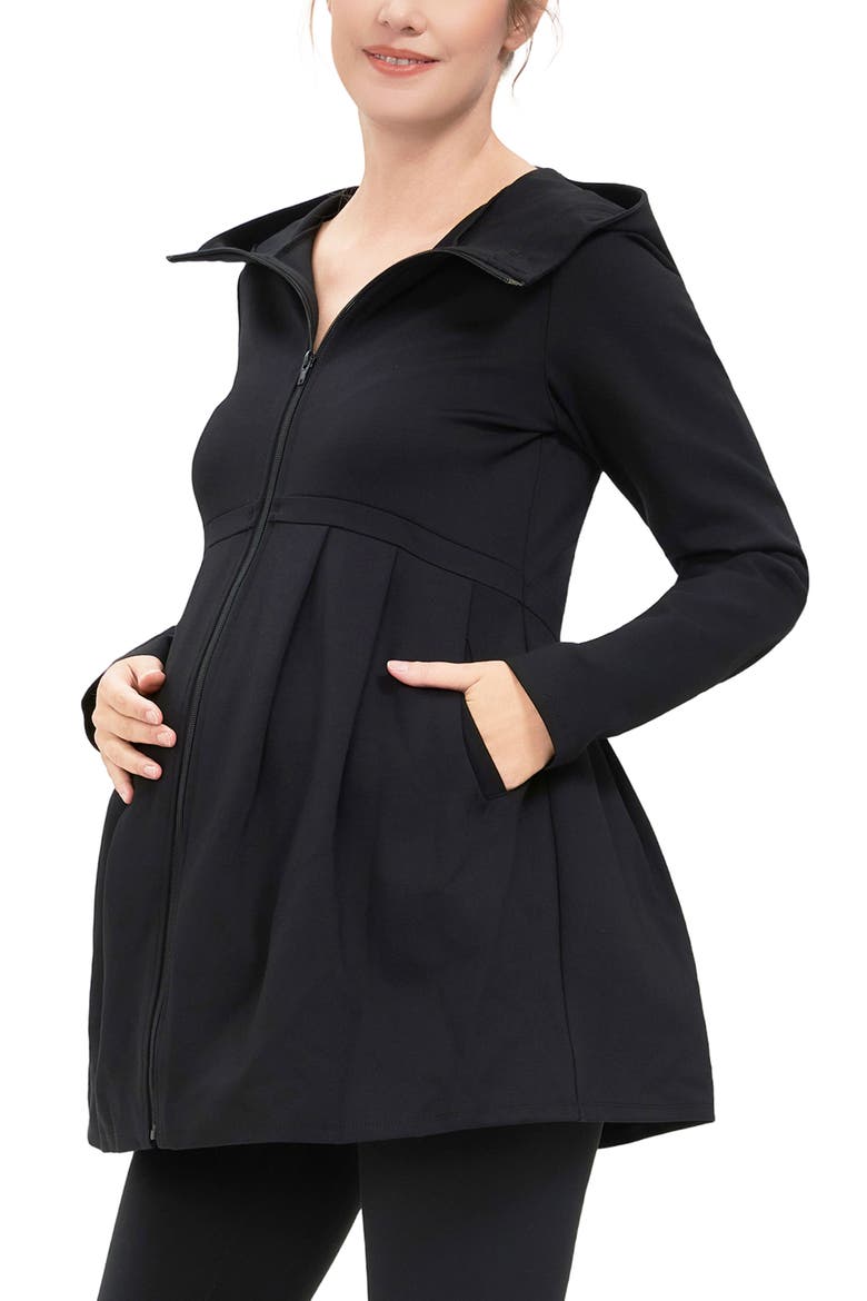Sophia Maternity Fit & Flare Hooded Jacket, Alternate, color, Black