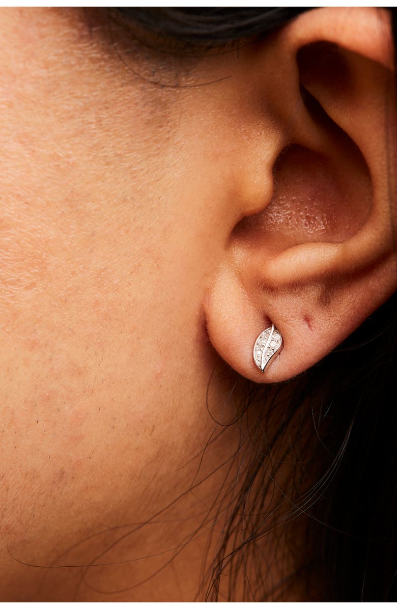 Haus of Brilliance Silver Diamond Accent Leaf Stud Earrings, Alternate, color, Silver