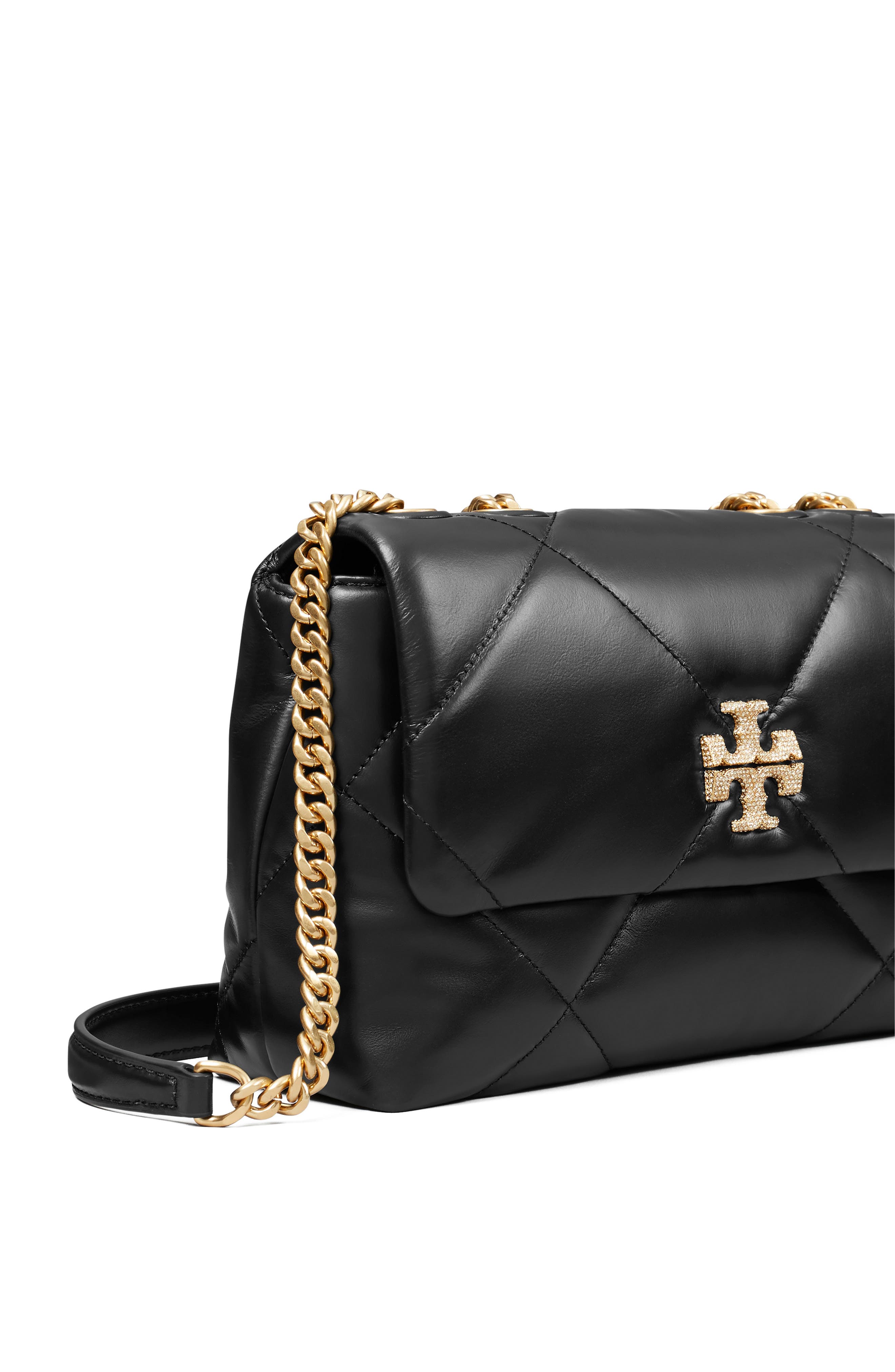 Tory Burch Small Kira Pavé Diamond Quilted Leather Convertible Shoulder Bag, Alternate, color, Black